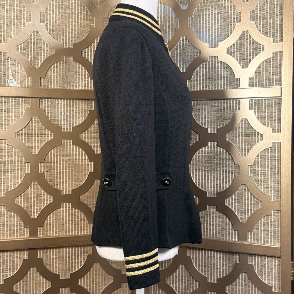 St John Collection Black Knit Jacket Women’s Size 6 Gold Trim Military Style - Picture 5 of 9
